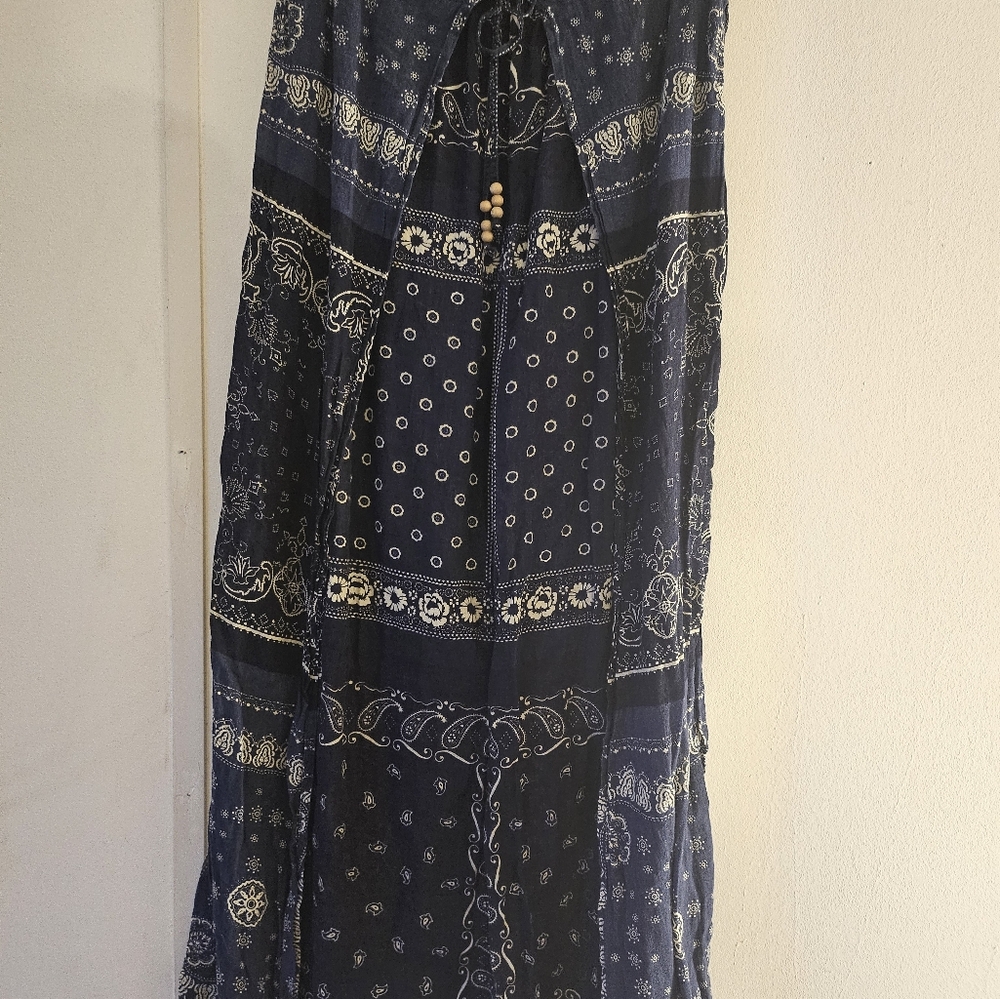 Denim & Supply Ralph Lauren Navy Blue Paisley Wide Leg Pants - Picture 2 of 11